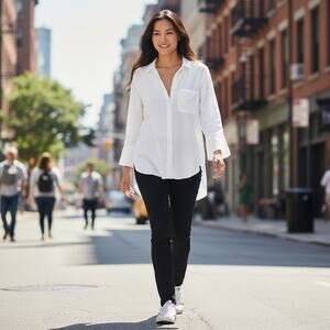 Cloth & Stone Women’s Blouse White Tencel Tunic Top Size S Excellent Condition